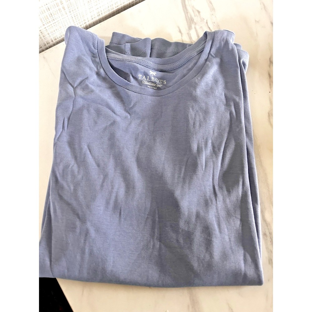 Talbots Light Blue Crew Neck Short Sleeve T-Shirt T Cotton Sz Large Petite New T - Picture 7 of 8